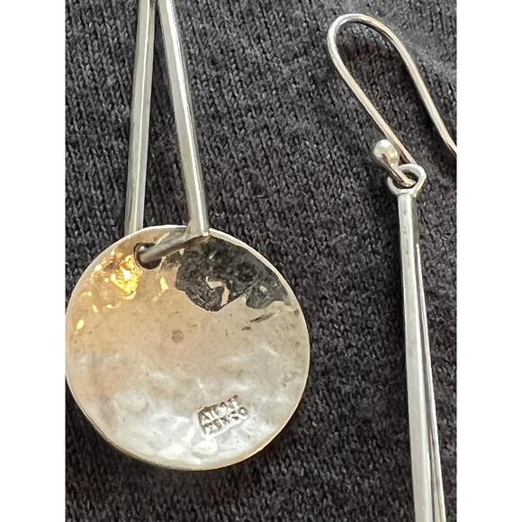 Vintage Modern Hammered Sterling Silver ATI Circle Disc Drop Dangle Earrings 2.5 - Picture 8 of 8